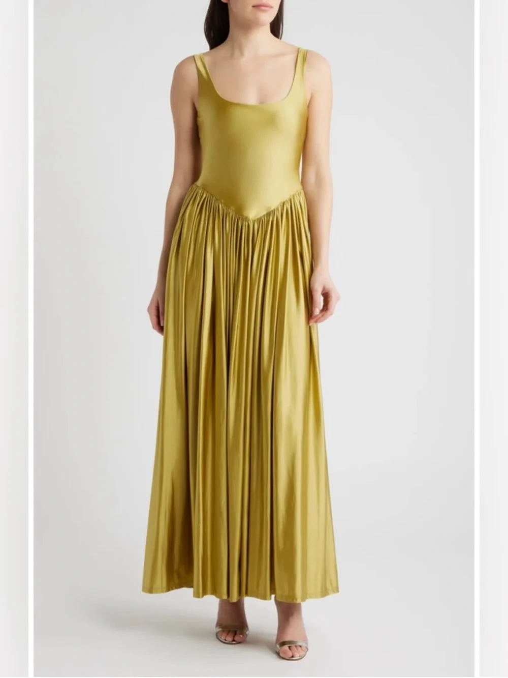 Delfi Collective Olive green Oriana satin basque waist maxi dress - Picture 2 of 10